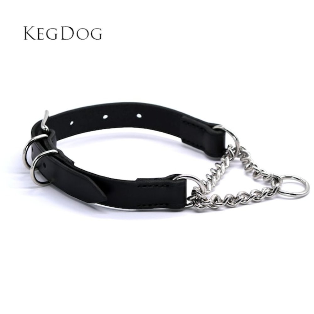 Black Leather Martingale Dog Collar